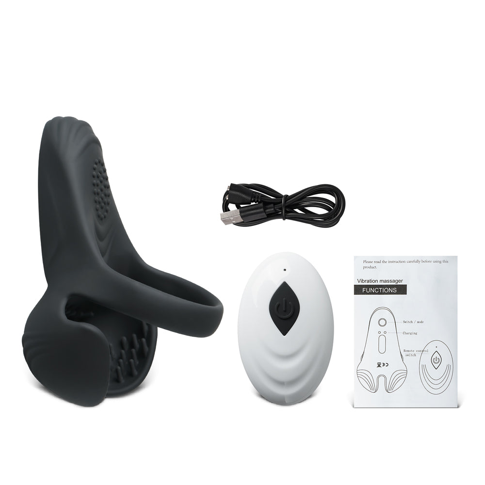 Remote Control Black Color Silicone Vibrating Cock Ring with Balls Holder - Plush Intimates Boutique