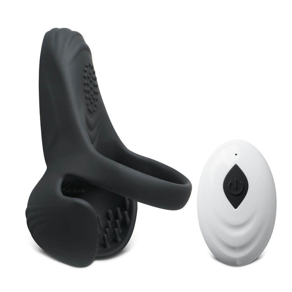 Remote Control Black Color Silicone Vibrating Cock Ring with Balls Holder - Plush Intimates Boutique