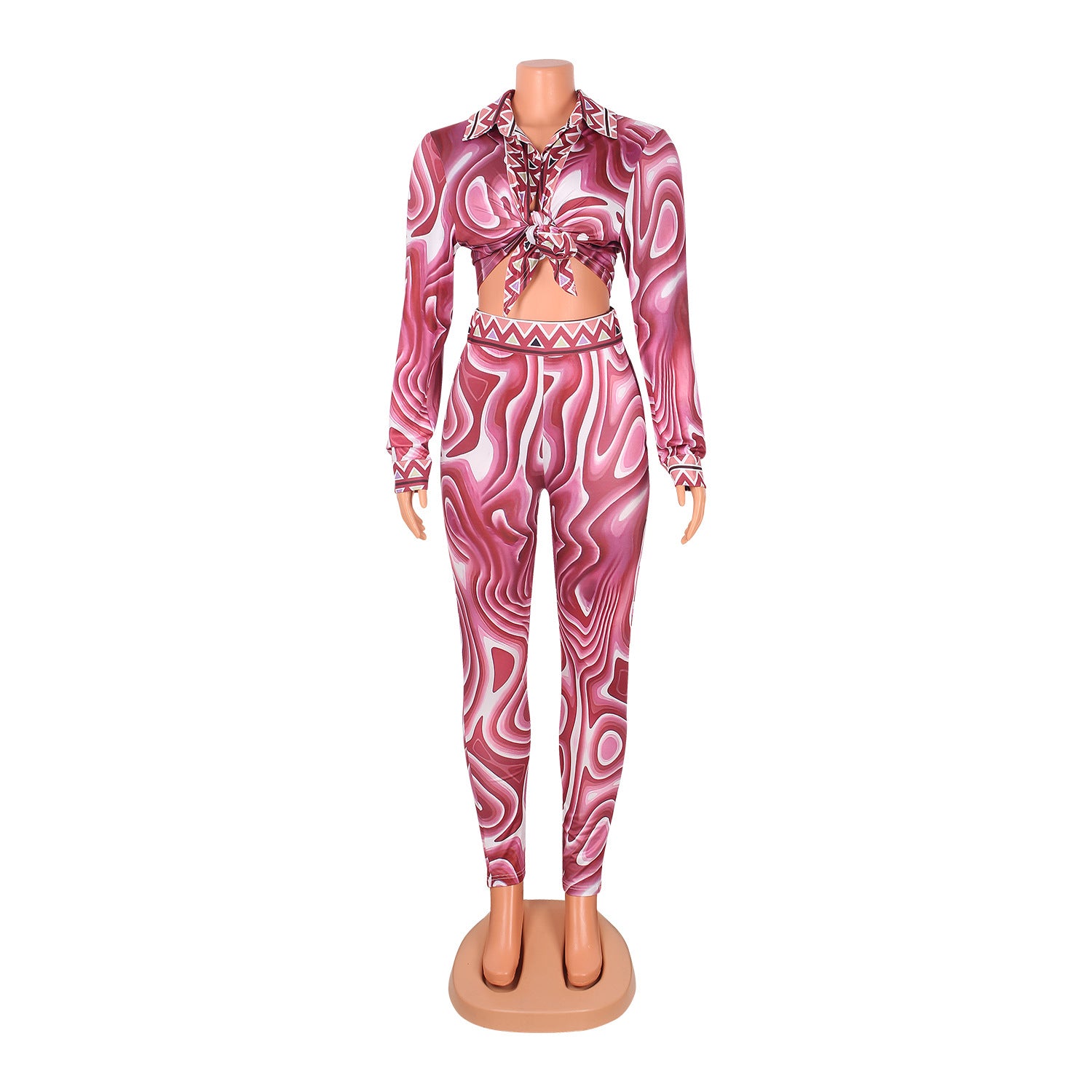 plush heat Sexy Printed Long-Sleeved 2 piece Suit