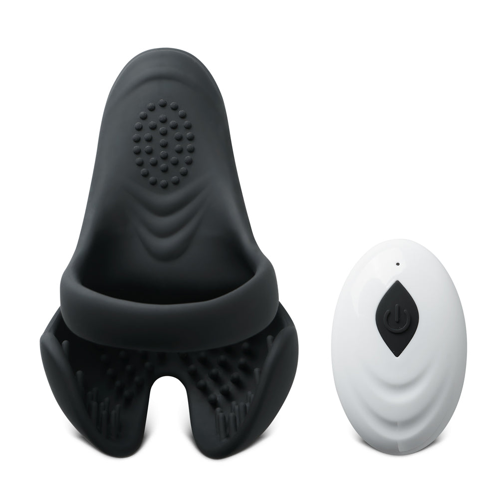 Remote Control Black Color Silicone Vibrating Cock Ring with Balls Holder - Plush Intimates Boutique