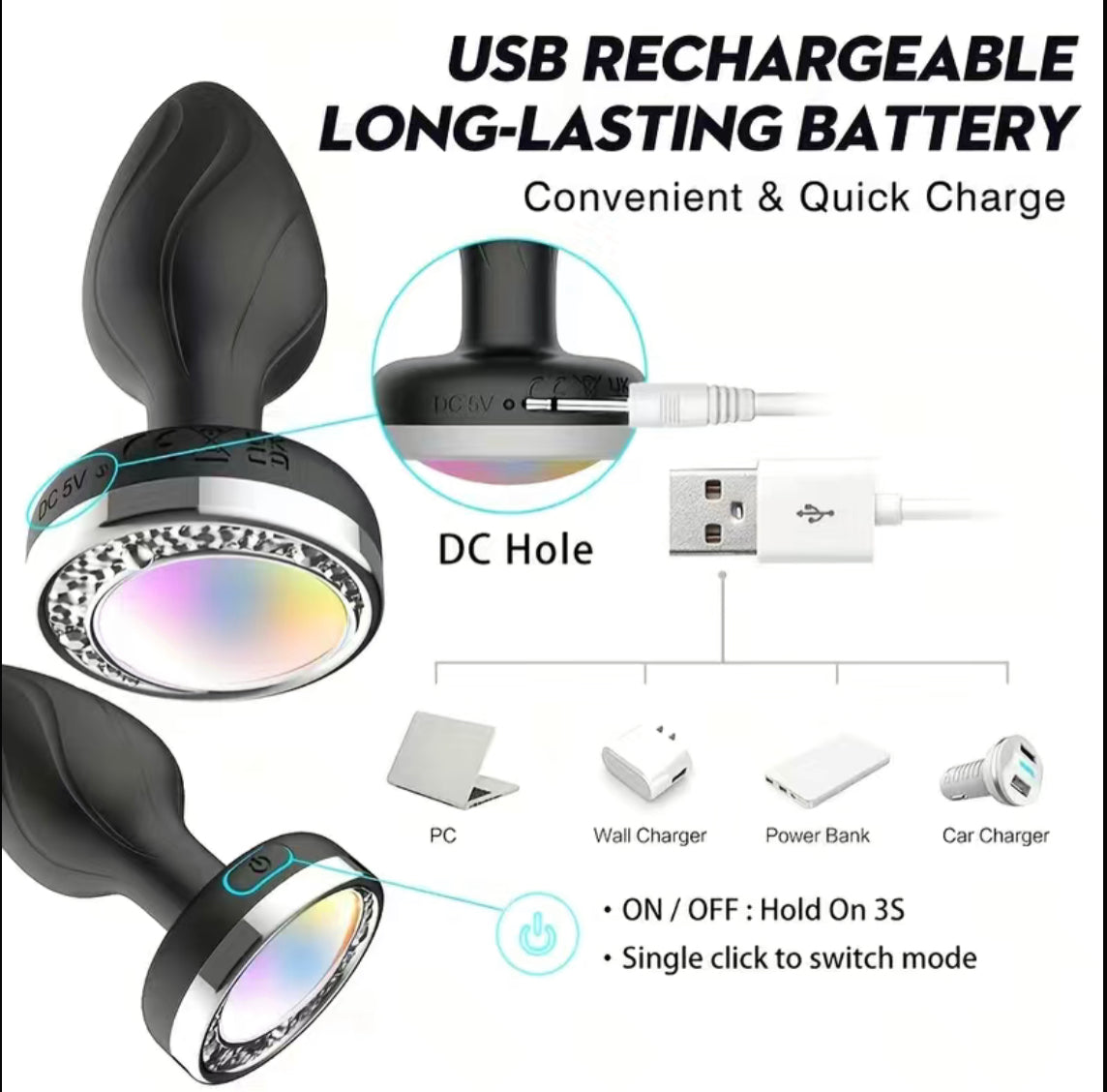 Light up BUTT Plug w/vibration - Plush Intimates Boutique