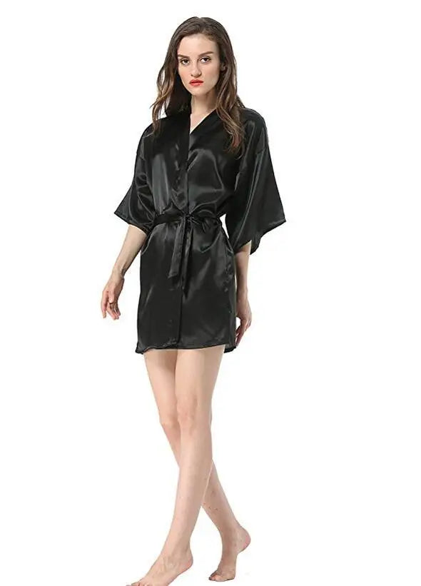 New Women's Faux Silk Robe Bath Gown