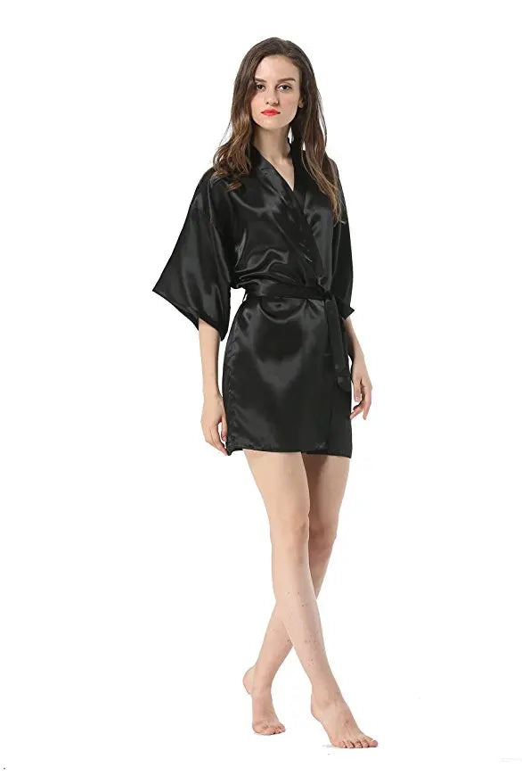 New Women's Faux Silk Robe Bath Gown