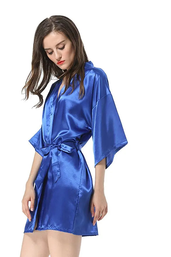 New Women's Faux Silk Robe Bath Gown