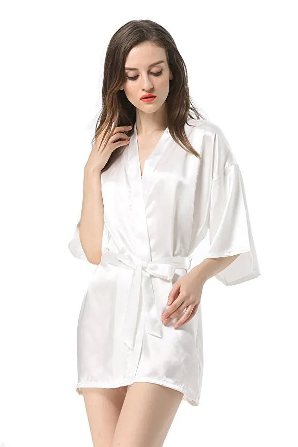 New Women's Faux Silk Robe Bath Gown