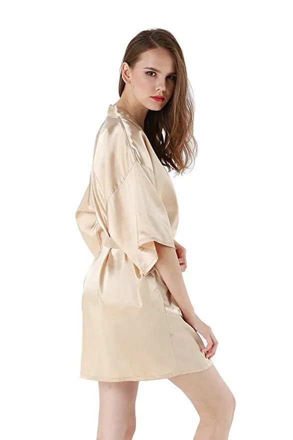 New Women's Faux Silk Robe Bath Gown