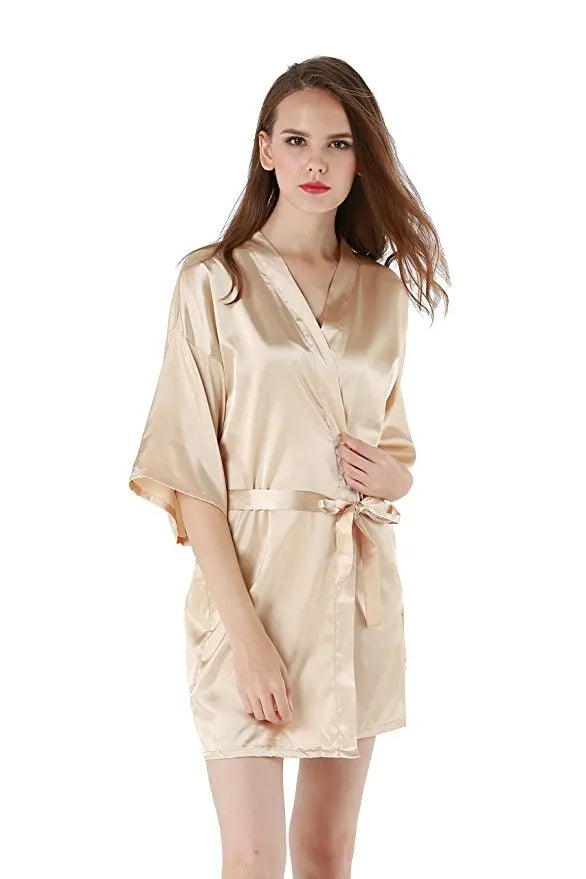 New Women's Faux Silk Robe Bath Gown