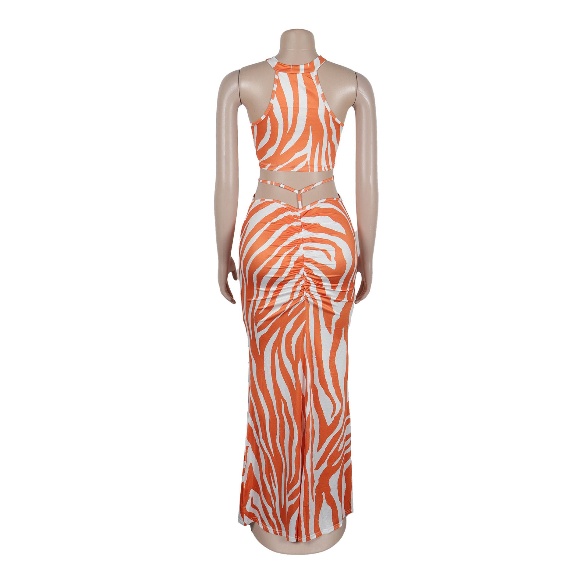 Summer Women Sets | Sleeveless Sexy Striped Print Crop Top and Long Skirt Set | Night Club Party Beach 2 Two Piece Sets