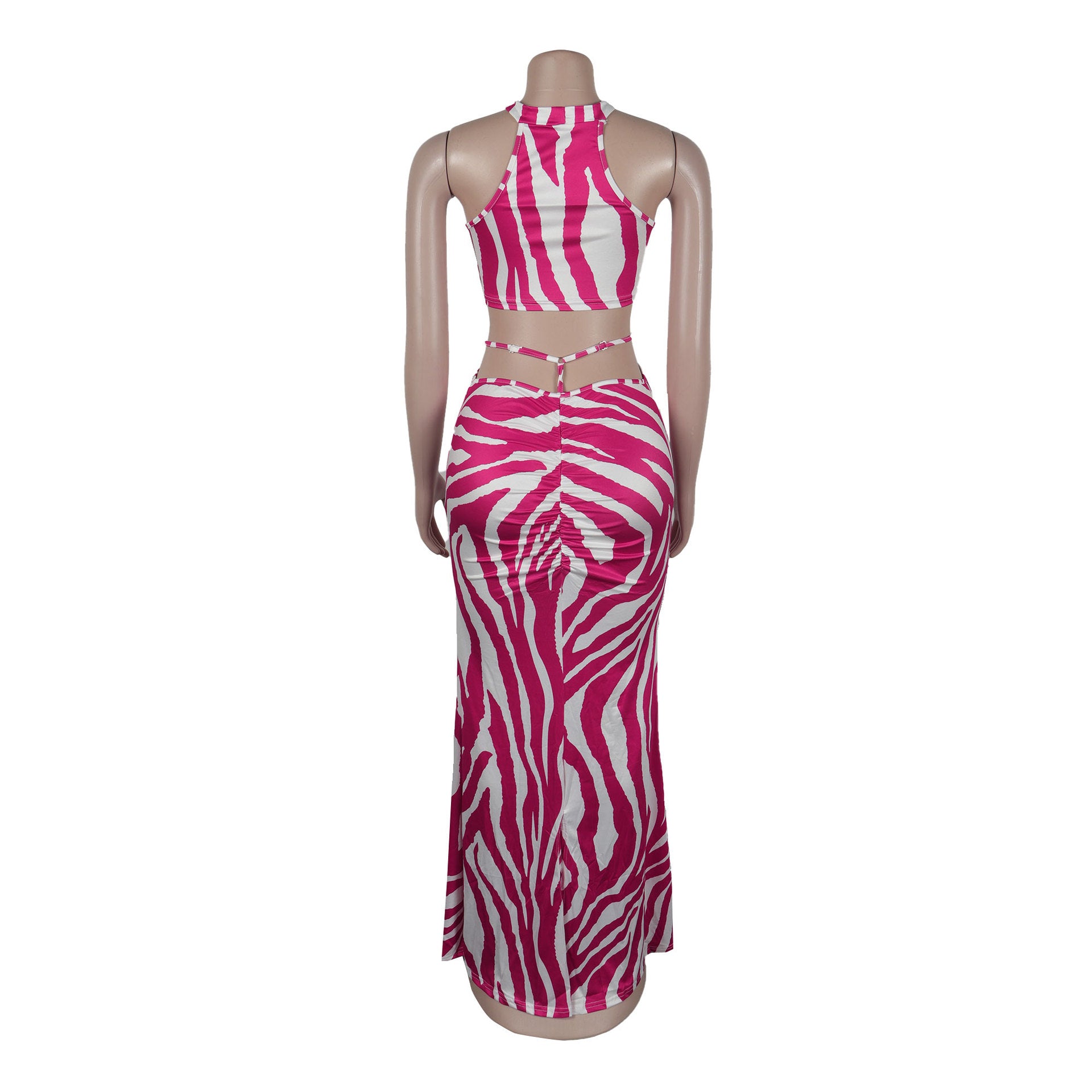 Summer Women Sets | Sleeveless Sexy Striped Print Crop Top and Long Skirt Set | Night Club Party Beach 2 Two Piece Sets