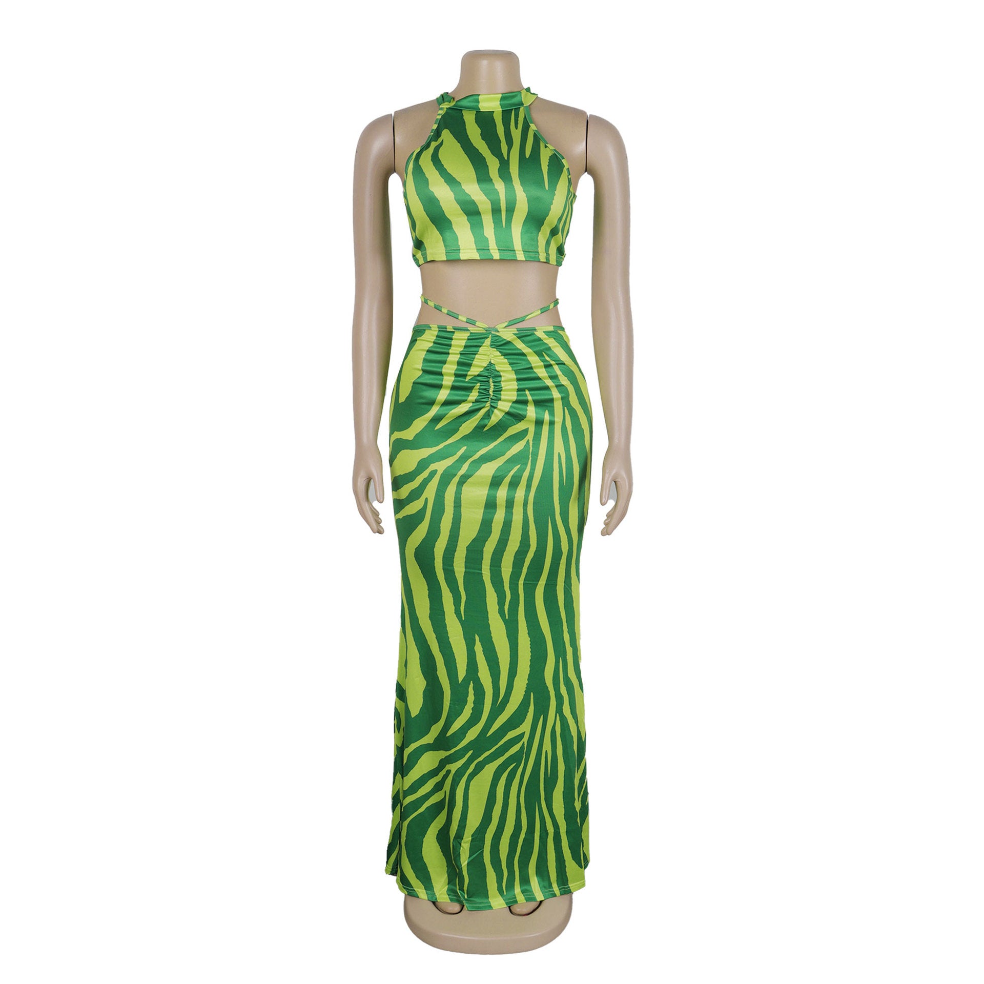 Summer Women Sets | Sleeveless Sexy Striped Print Crop Top and Long Skirt Set | Night Club Party Beach 2 Two Piece Sets