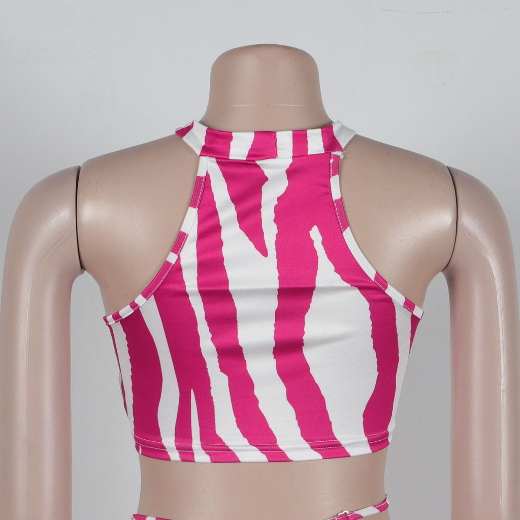 Summer Women Sets | Sleeveless Sexy Striped Print Crop Top and Long Skirt Set | Night Club Party Beach 2 Two Piece Sets