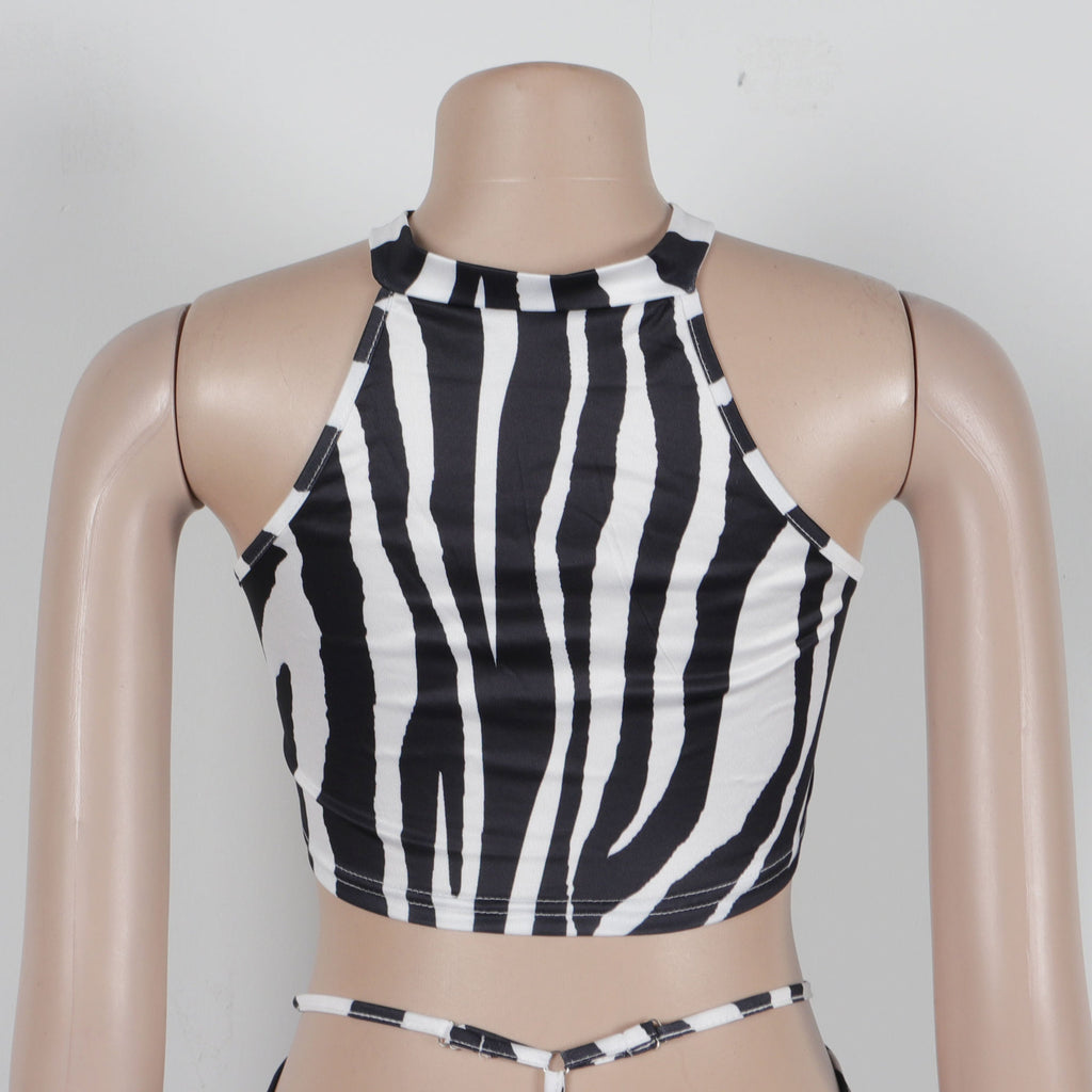 Summer Women Sets | Sleeveless Sexy Striped Print Crop Top and Long Skirt Set | Night Club Party Beach 2 Two Piece Sets