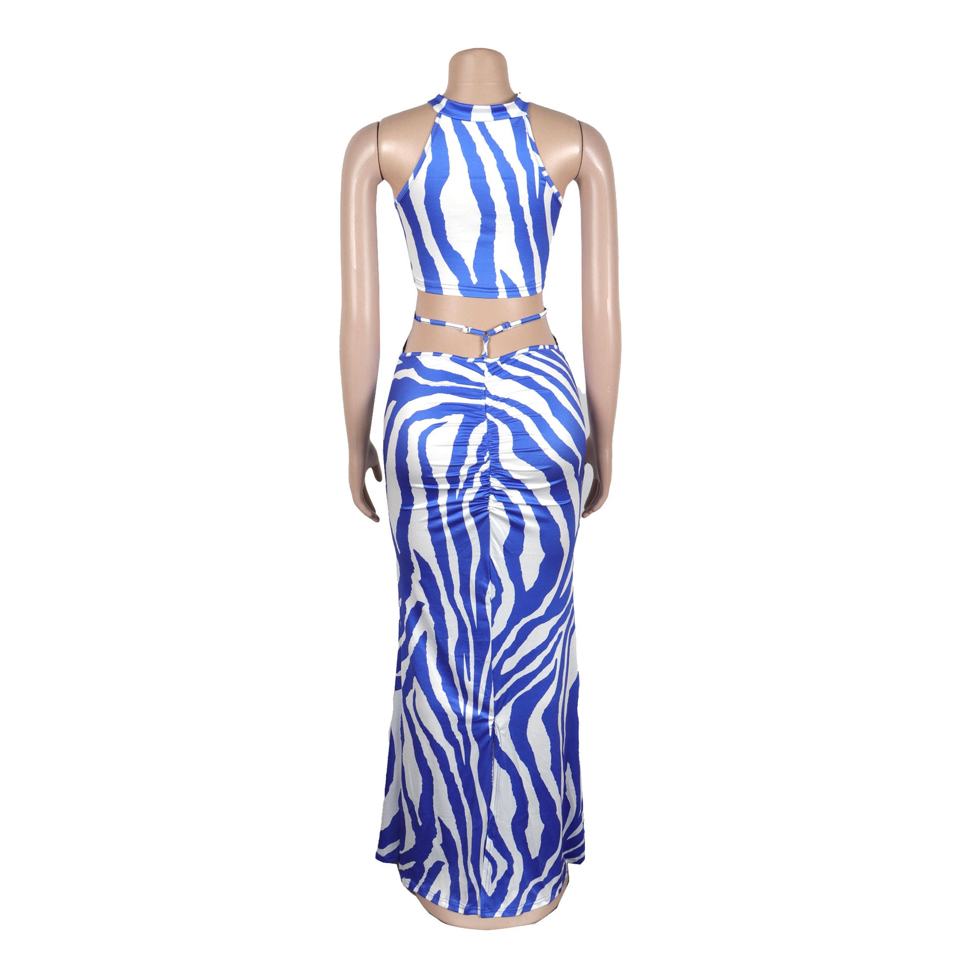 Summer Women Sets | Sleeveless Sexy Striped Print Crop Top and Long Skirt Set | Night Club Party Beach 2 Two Piece Sets