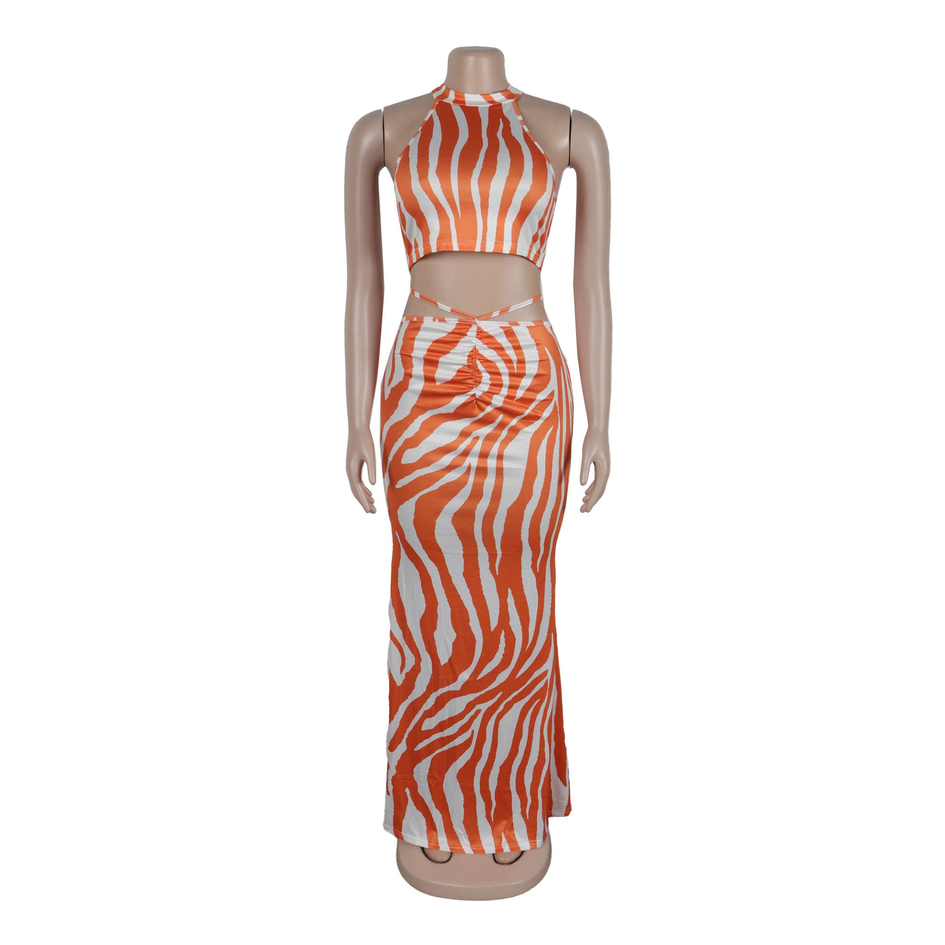 Summer Women Sets | Sleeveless Sexy Striped Print Crop Top and Long Skirt Set | Night Club Party Beach 2 Two Piece Sets