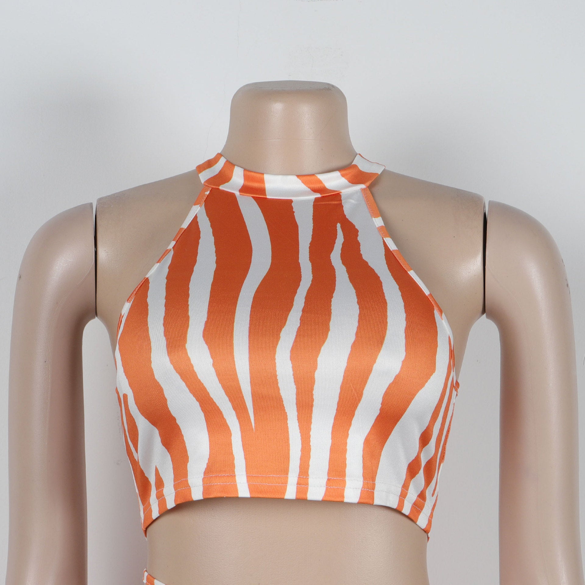 Summer Women Sets | Sleeveless Sexy Striped Print Crop Top and Long Skirt Set | Night Club Party Beach 2 Two Piece Sets