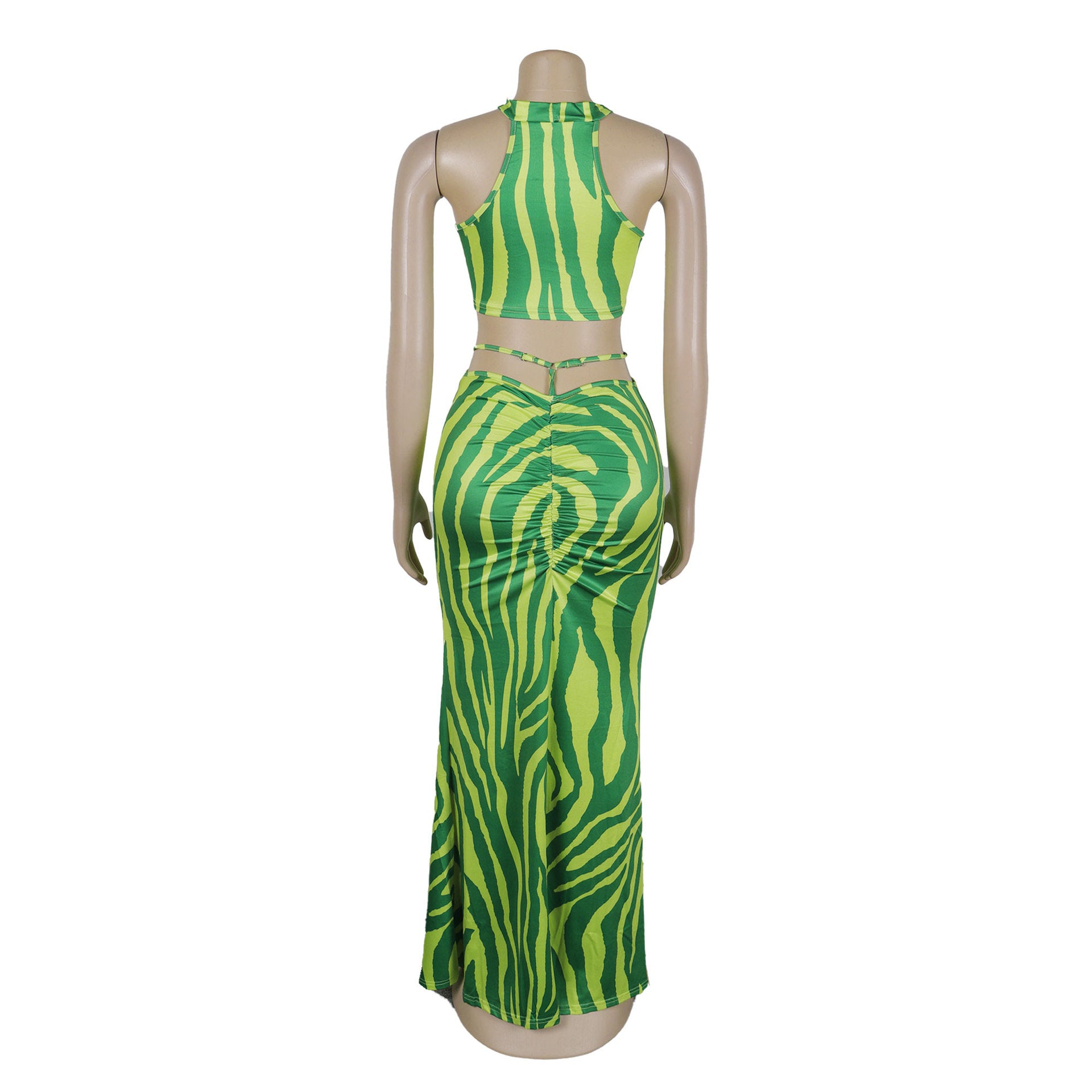 Summer Women Sets | Sleeveless Sexy Striped Print Crop Top and Long Skirt Set | Night Club Party Beach 2 Two Piece Sets