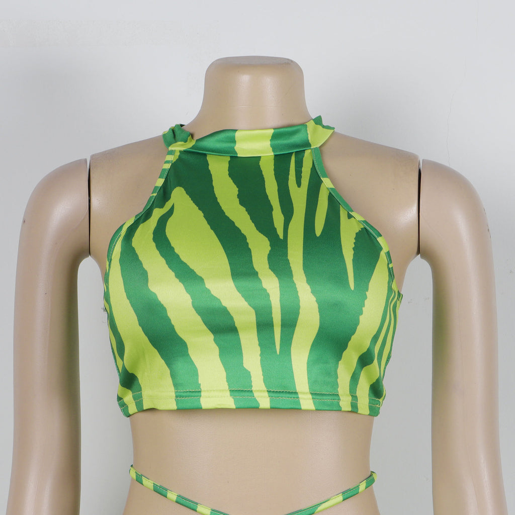 Summer Women Sets | Sleeveless Sexy Striped Print Crop Top and Long Skirt Set | Night Club Party Beach 2 Two Piece Sets