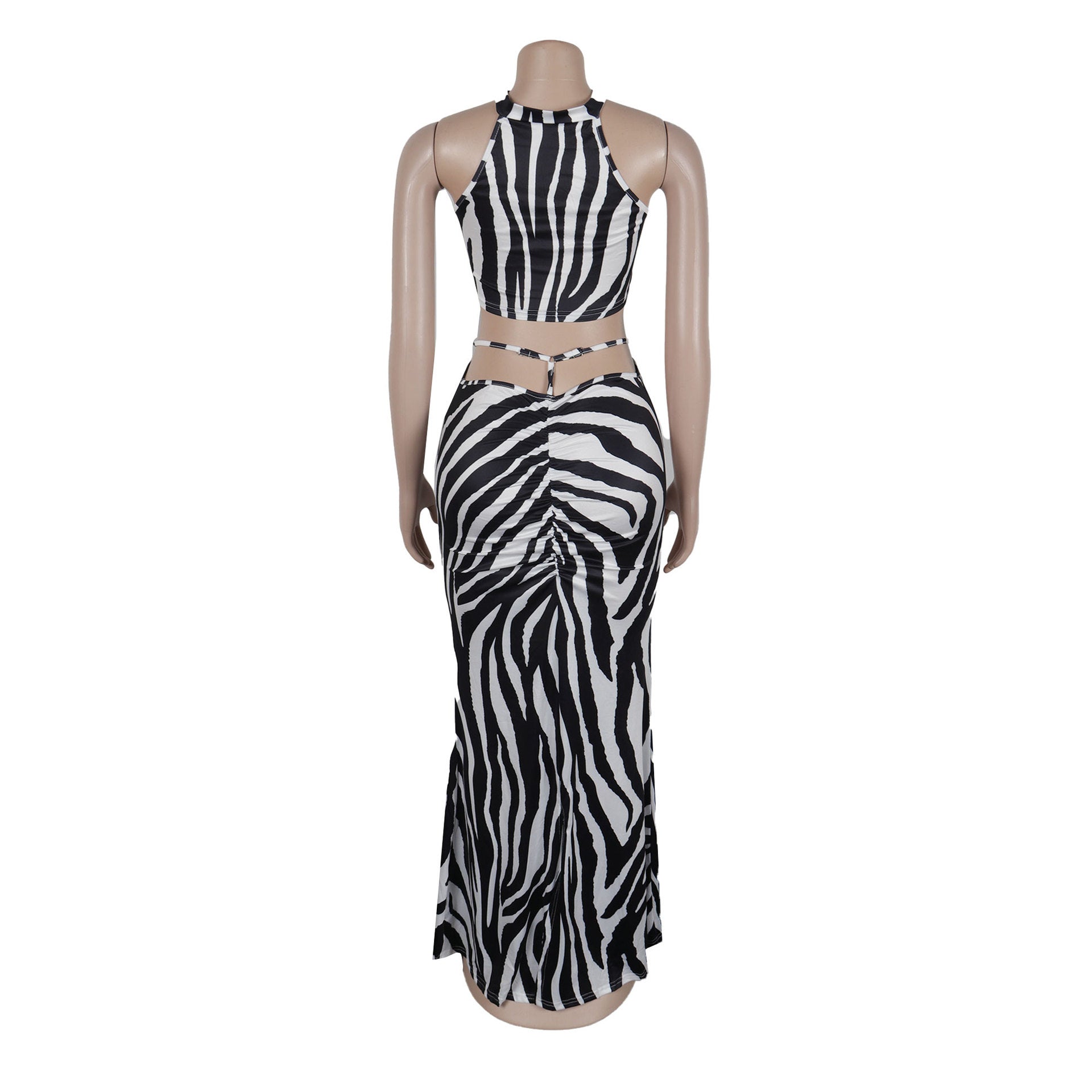 Summer Women Sets | Sleeveless Sexy Striped Print Crop Top and Long Skirt Set | Night Club Party Beach 2 Two Piece Sets