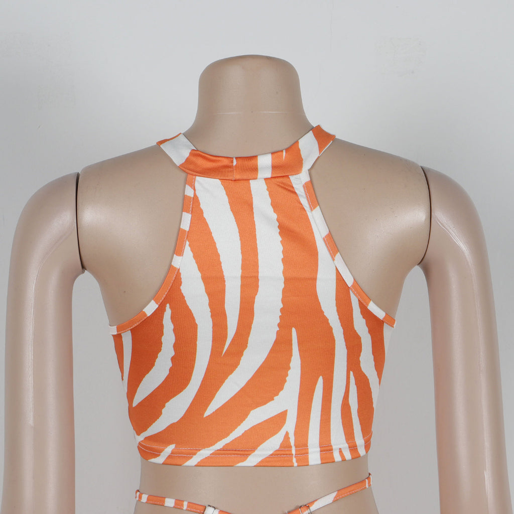 Summer Women Sets | Sleeveless Sexy Striped Print Crop Top and Long Skirt Set | Night Club Party Beach 2 Two Piece Sets