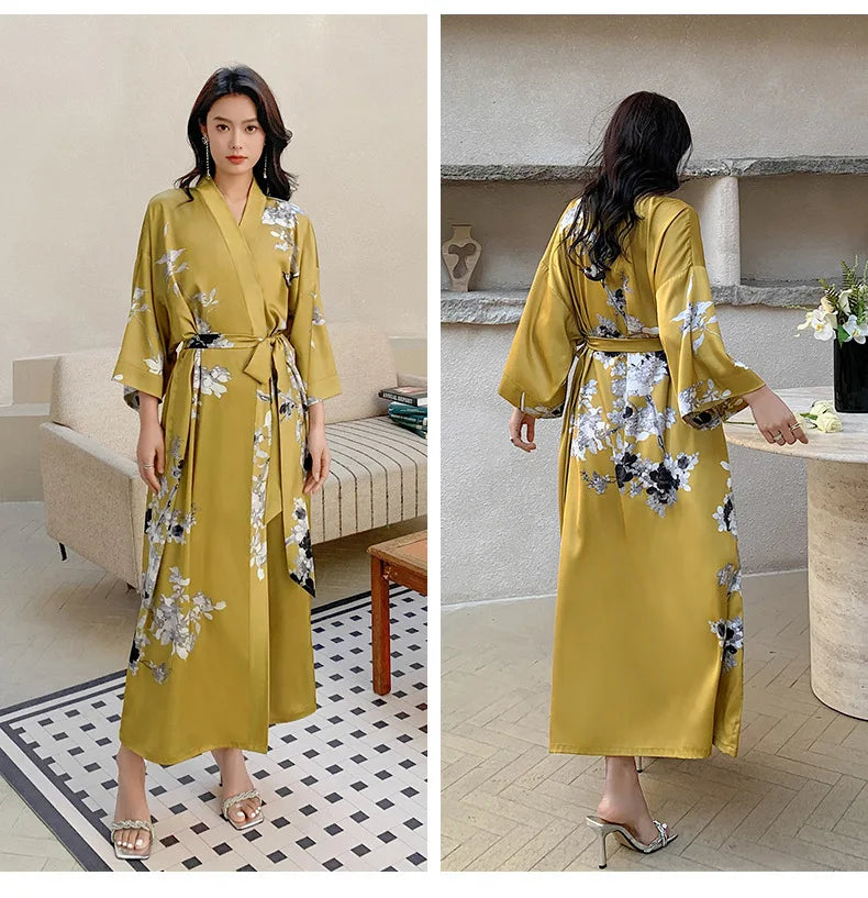 Chinese Style Print Women Long Robe Nightgown SLEEP robe