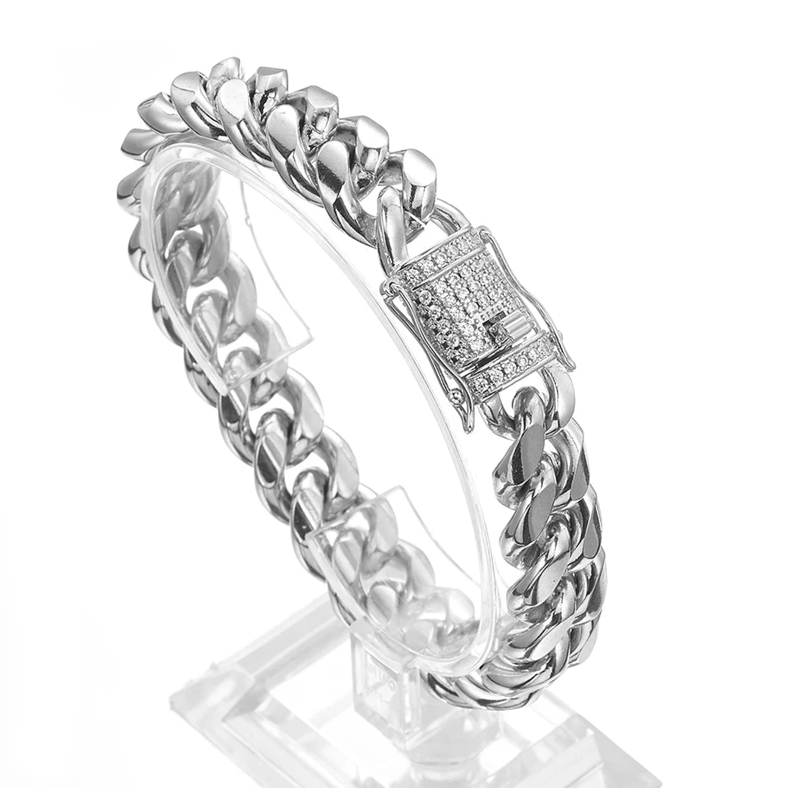 Stainless Steel Miami Curb Cuban Chain Crystal Bracelet - Plush Intimates Boutique