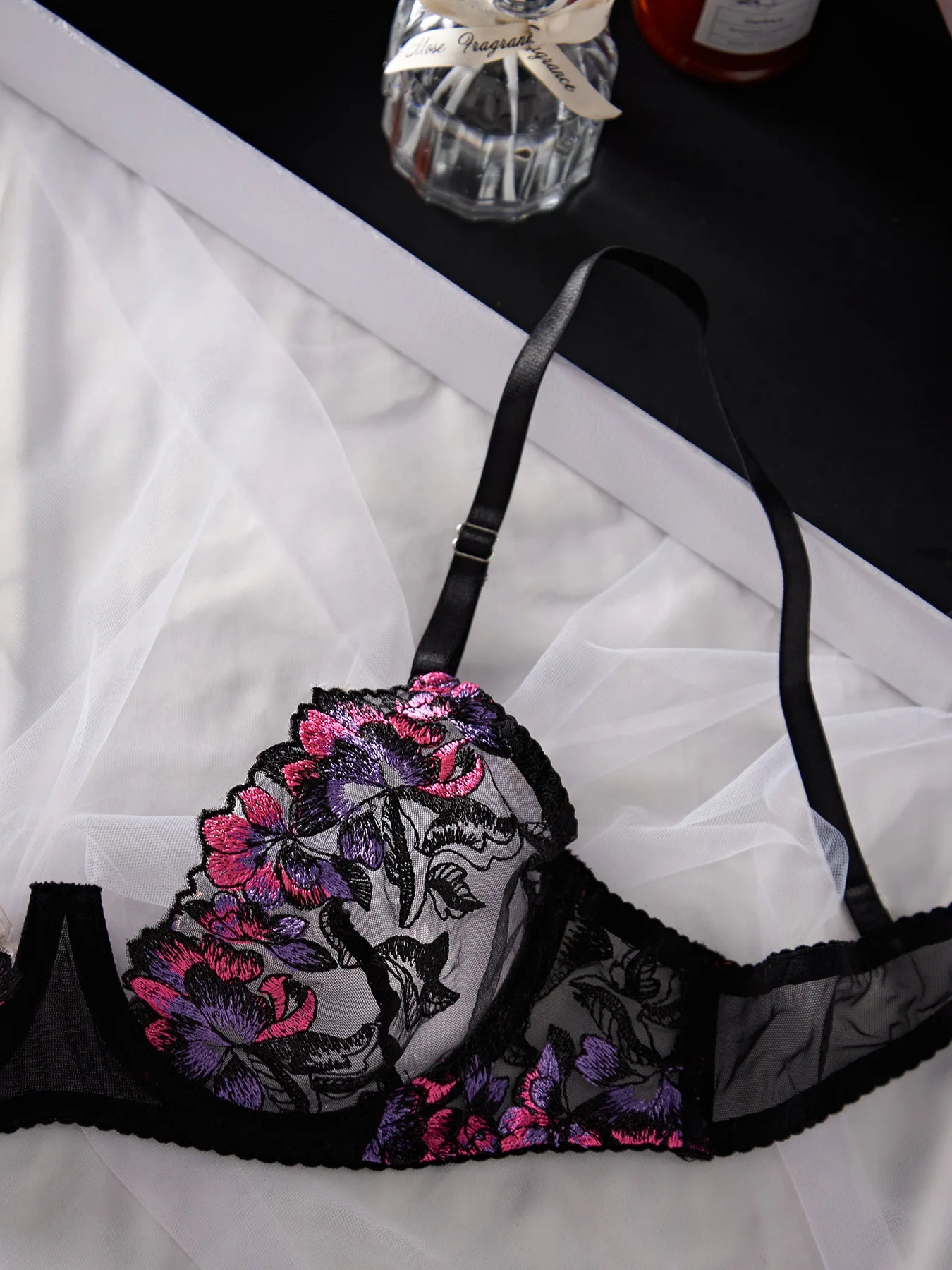 lingerie Women Sexy Flower Bra Set See Through | Embroidery Floral Lingerie Elegant |Ladies Underwear Bikini Bra set