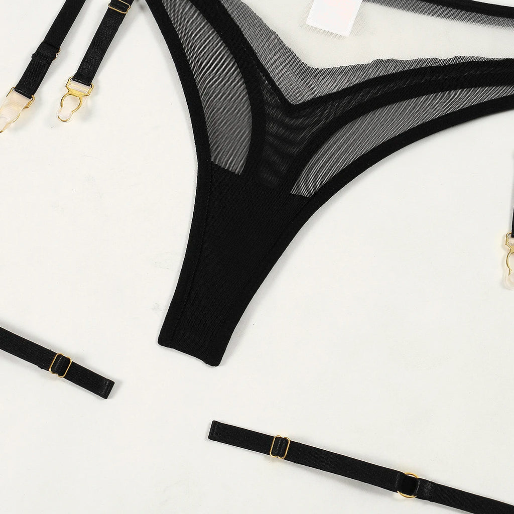 Sensual Lingerie Nude Seamless See Through Underwear Transparent Bra Sexy Garter Belt Set