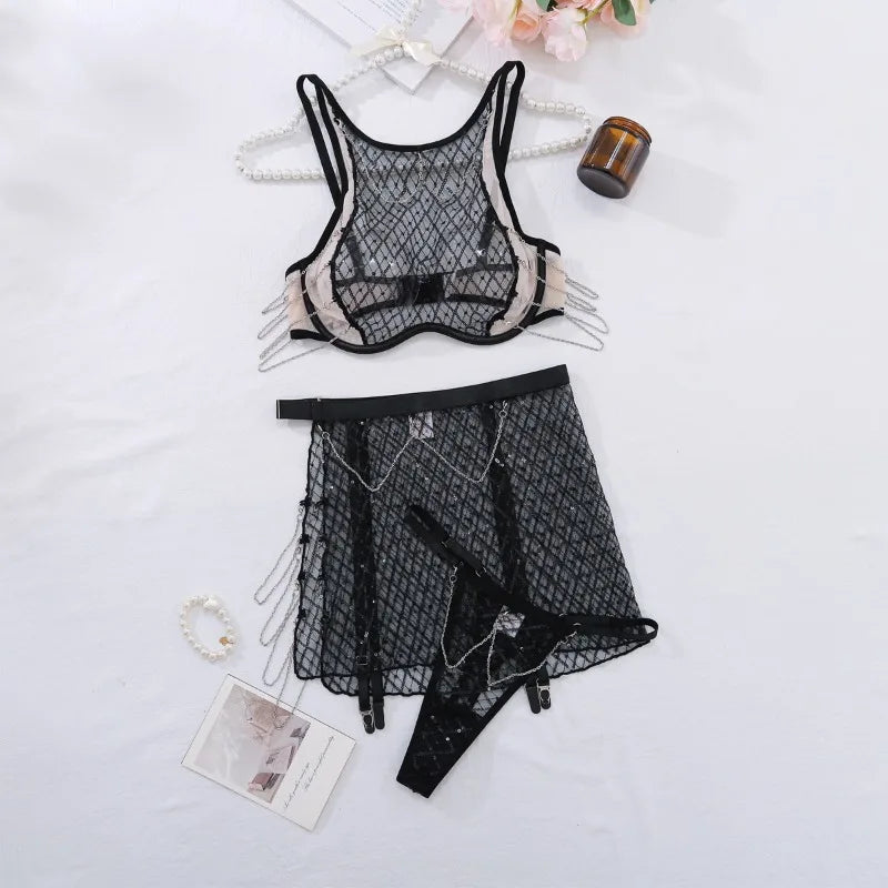 3 Piece Set Sexy See-through lingerie set