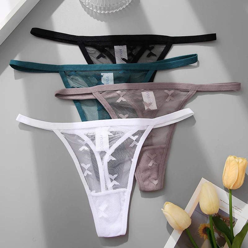 2PCS/Set Mesh Transparent Thong Women Panties Underwear Women Seamless G-String Female Underpants Intimates Lingerie S-XL