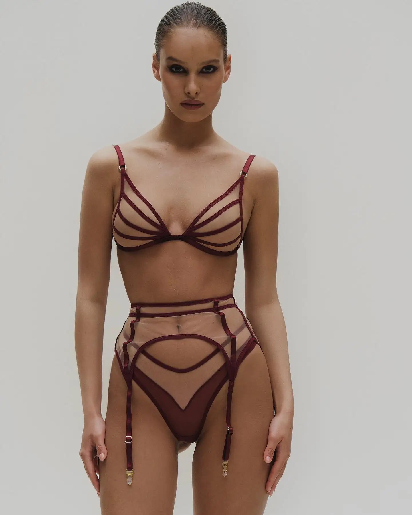 Sensual Lingerie Nude Seamless See Through Underwear Transparent Bra Sexy Garter Belt Set