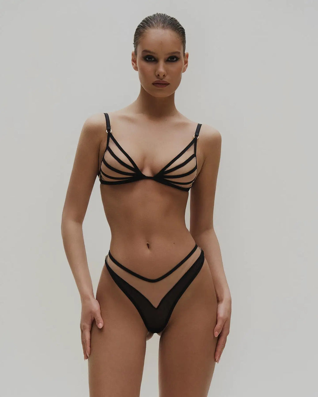 Sensual Lingerie Nude Seamless See Through Underwear Transparent Bra Sexy Garter Belt Set