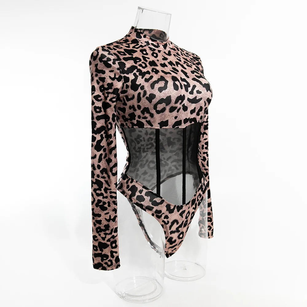 Sexy Leopard Thongs One Pieces| Sleeve Lingerie Bodycon Bodysuits Fall Outfits