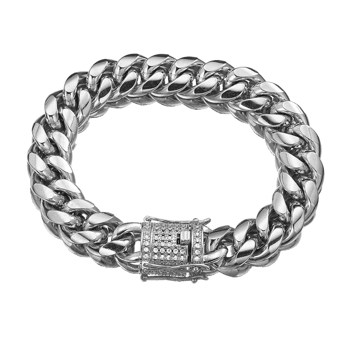 Stainless Steel Miami Curb Cuban Chain Crystal Bracelet - Plush Intimates Boutique