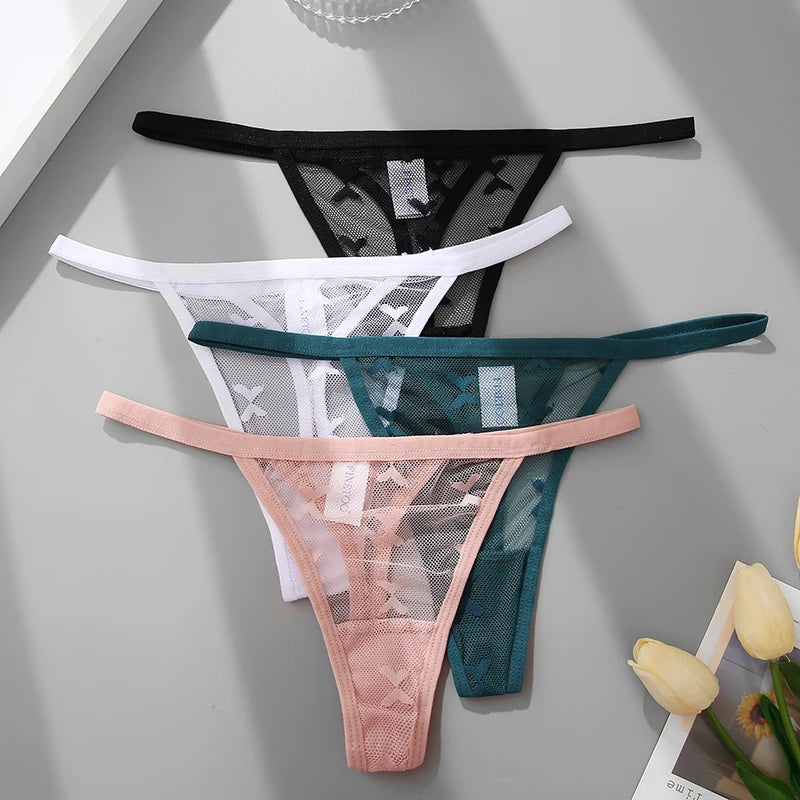 2PCS/Set Mesh Transparent Thong Women Panties Underwear Women Seamless G-String Female Underpants Intimates Lingerie S-XL