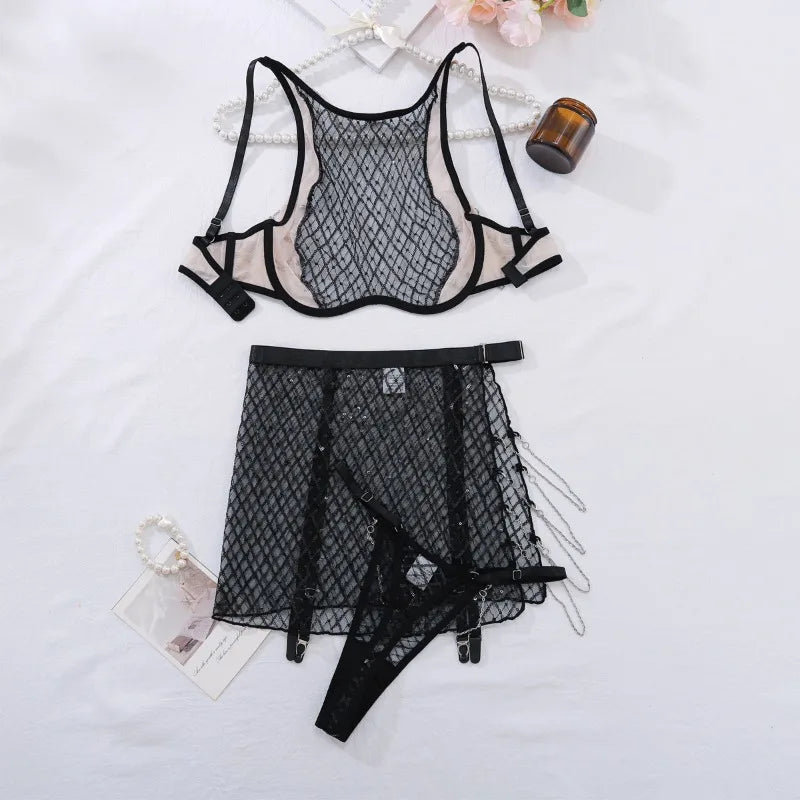 3 Piece Set Sexy See-through lingerie set