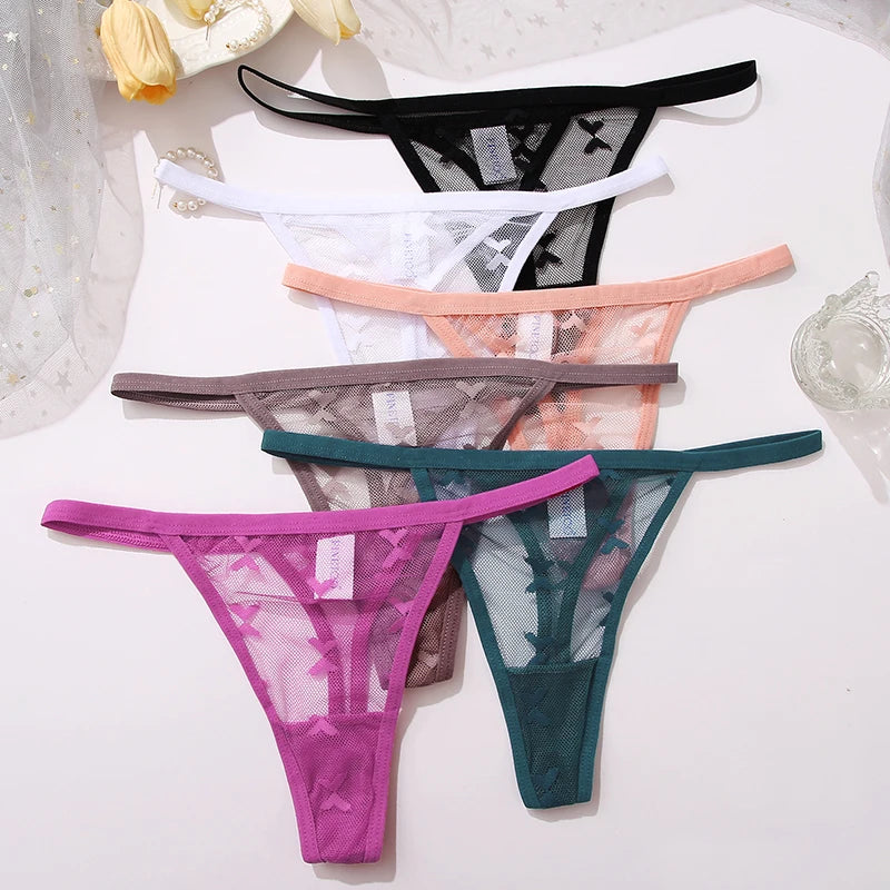 2PCS/Set Mesh Transparent Thong Women Panties Underwear Women Seamless G-String Female Underpants Intimates Lingerie S-XL