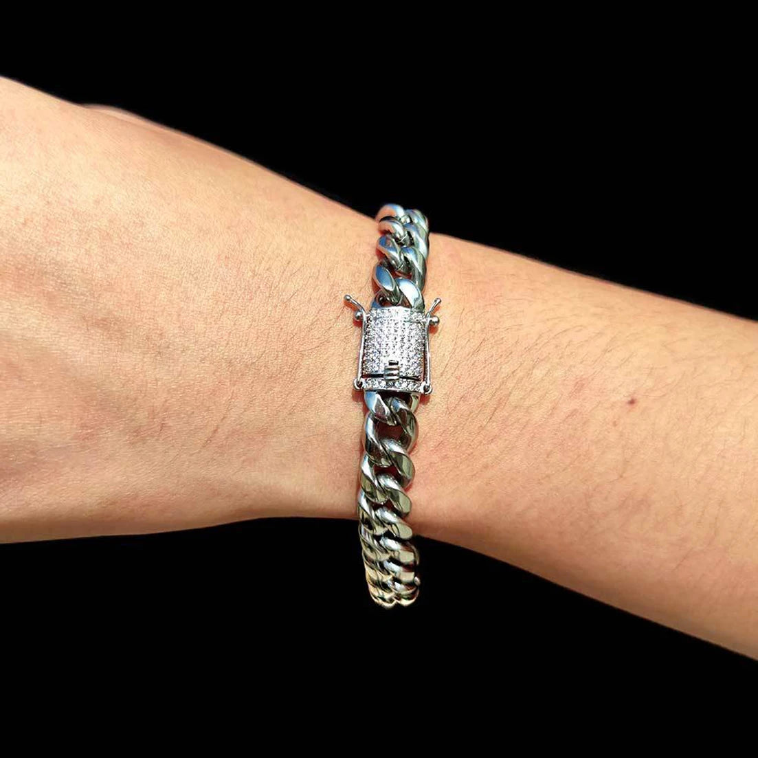 Stainless Steel Miami Curb Cuban Chain Crystal Bracelet - Plush Intimates Boutique