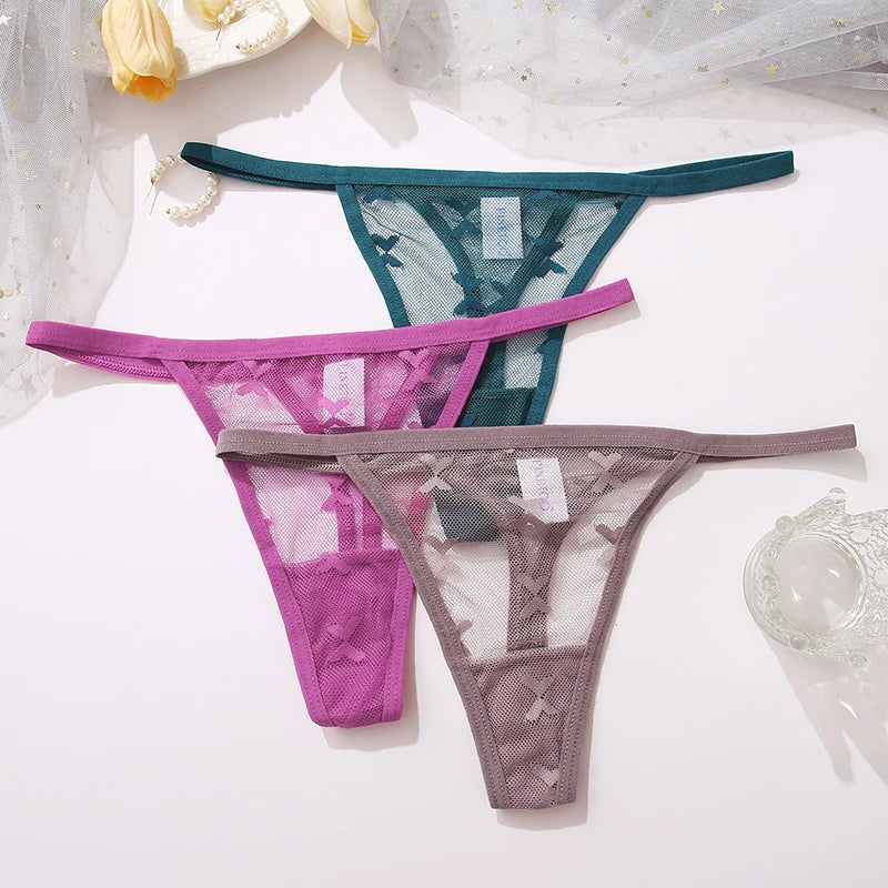 2PCS/Set Mesh Transparent Thong Women Panties Underwear Women Seamless G-String Female Underpants Intimates Lingerie S-XL