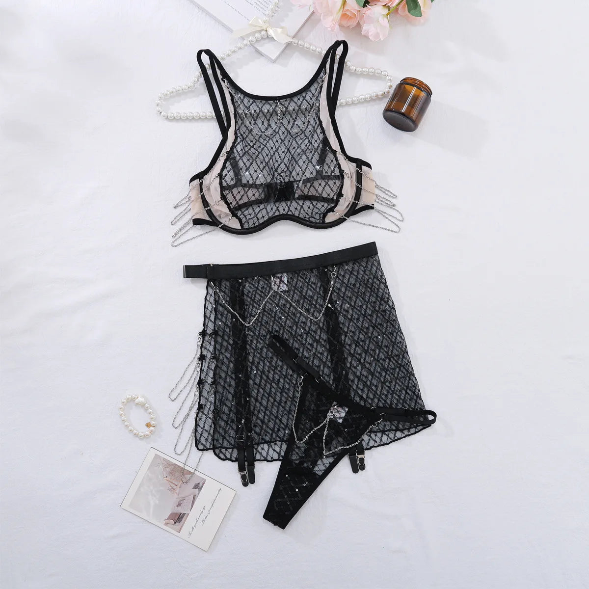 3 Piece Set Sexy See-through lingerie set