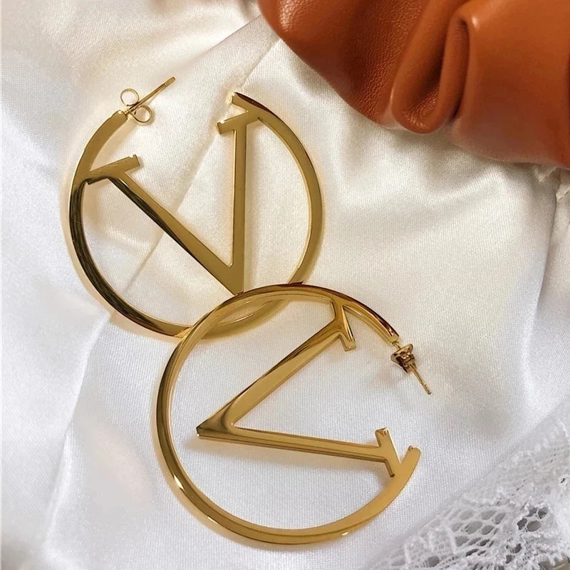 V Letter Hoop Earrings For Women - Plush Intimates Boutique