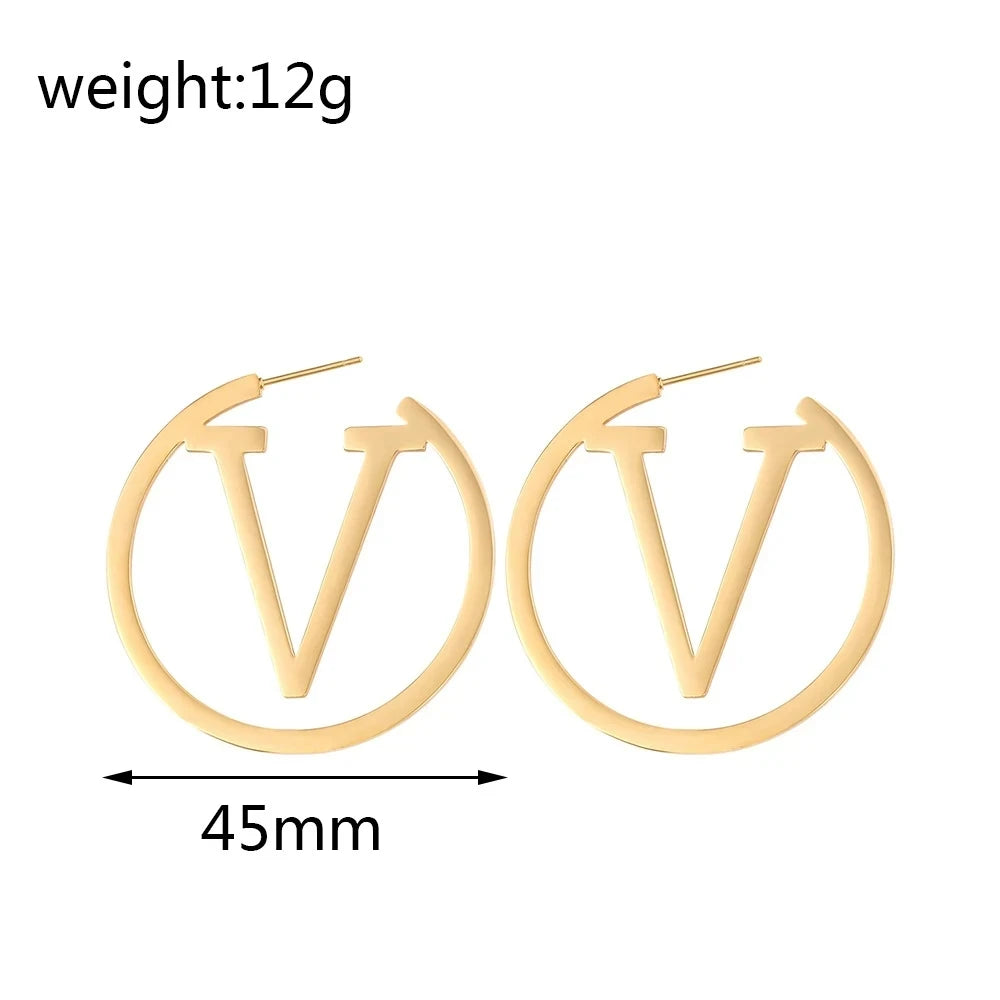 V Letter Hoop Earrings For Women - Plush Intimates Boutique