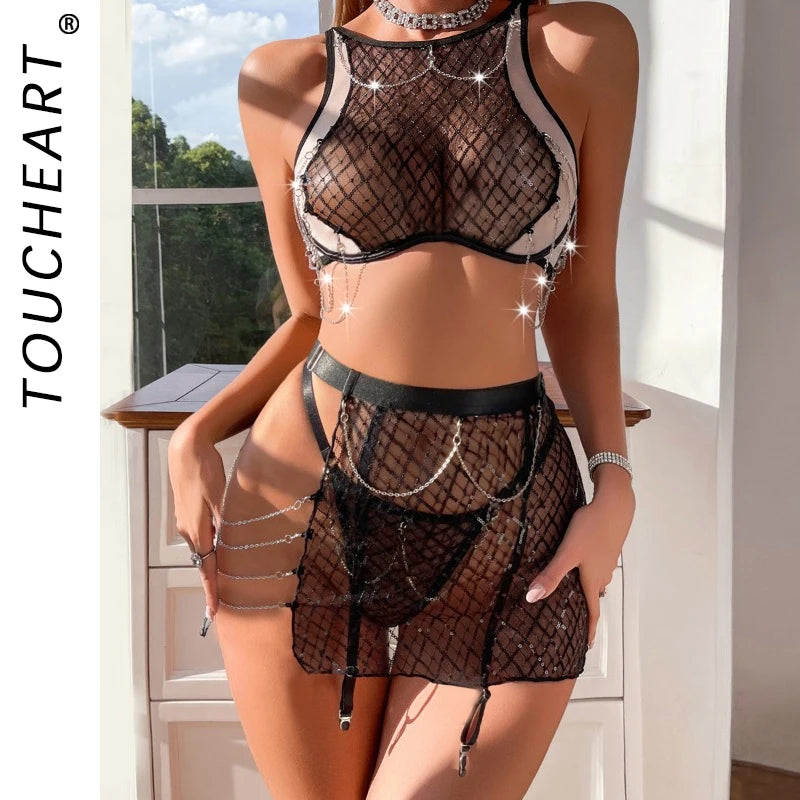 3 Piece Set Sexy See-through lingerie set