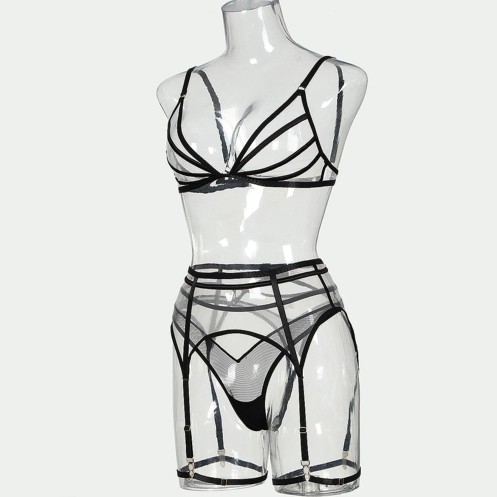 Sensual Lingerie Nude Seamless See Through Underwear Transparent Bra Sexy Garter Belt Set