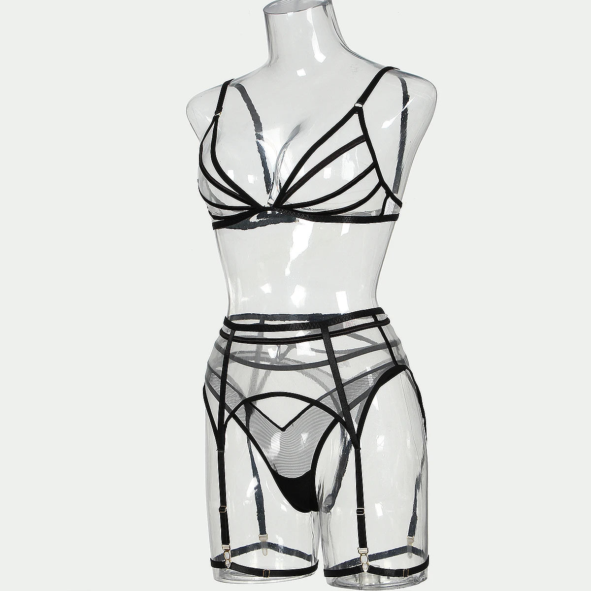 Sensual Lingerie Nude Seamless See Through Underwear Transparent Bra Sexy Garter Belt Set
