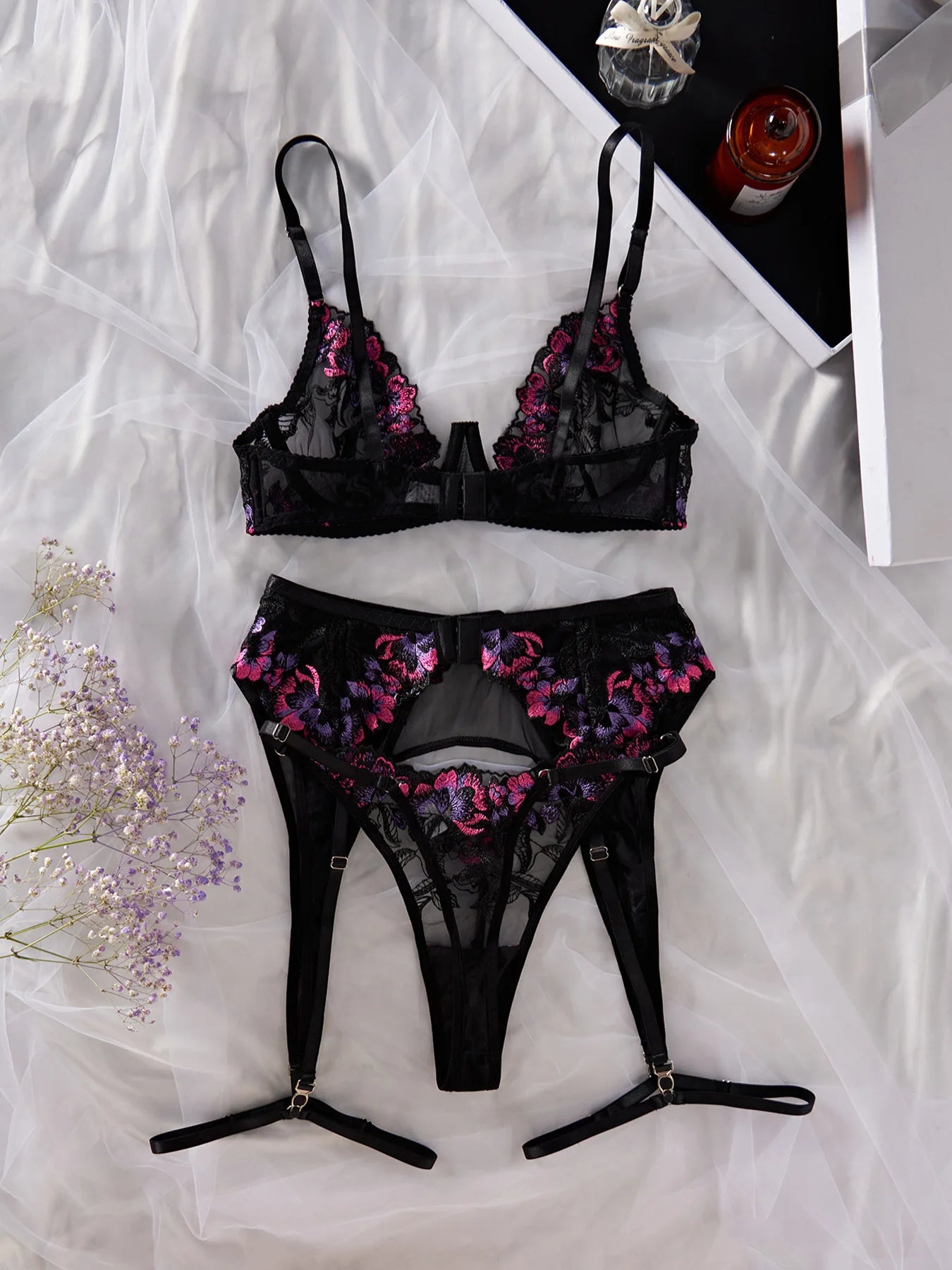 lingerie Women Sexy Flower Bra Set See Through | Embroidery Floral Lingerie Elegant |Ladies Underwear Bikini Bra set