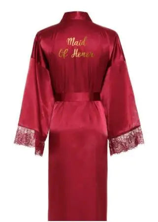 Women Long robe Satin Bridal Robe | Bridesmaid Robes Lace TEAM