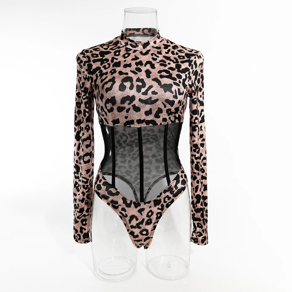 Sexy Leopard Thongs One Pieces| Sleeve Lingerie Bodycon Bodysuits Fall Outfits