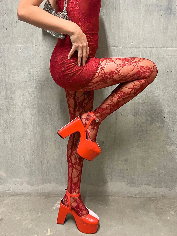 Sexy Lace Women 2Piece Set| Tube Dress+See Through Stockings | Coquette Hot Girls Club Nightout Party Matching Outfits
