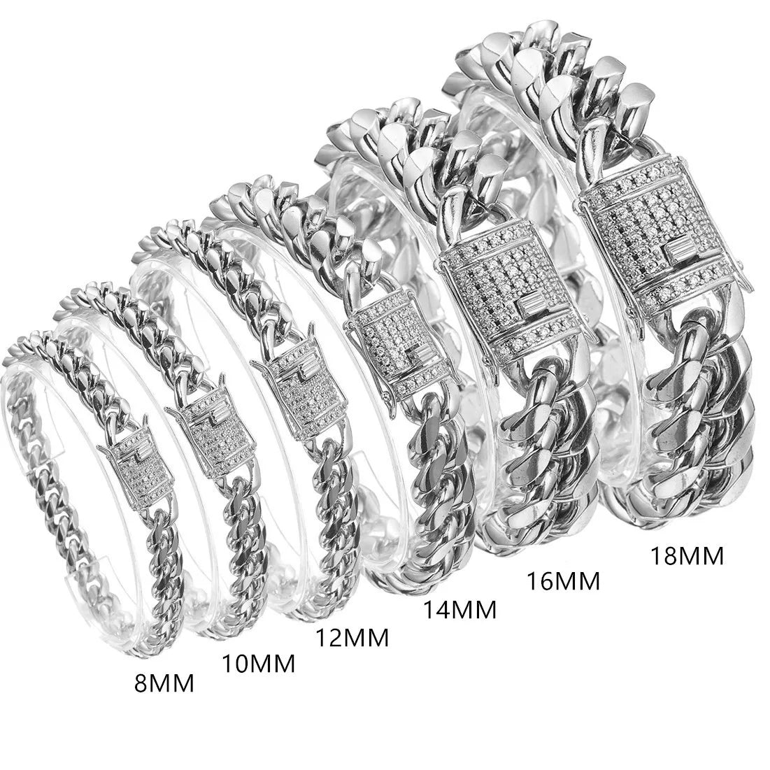 Stainless Steel Miami Curb Cuban Chain Crystal Bracelet - Plush Intimates Boutique