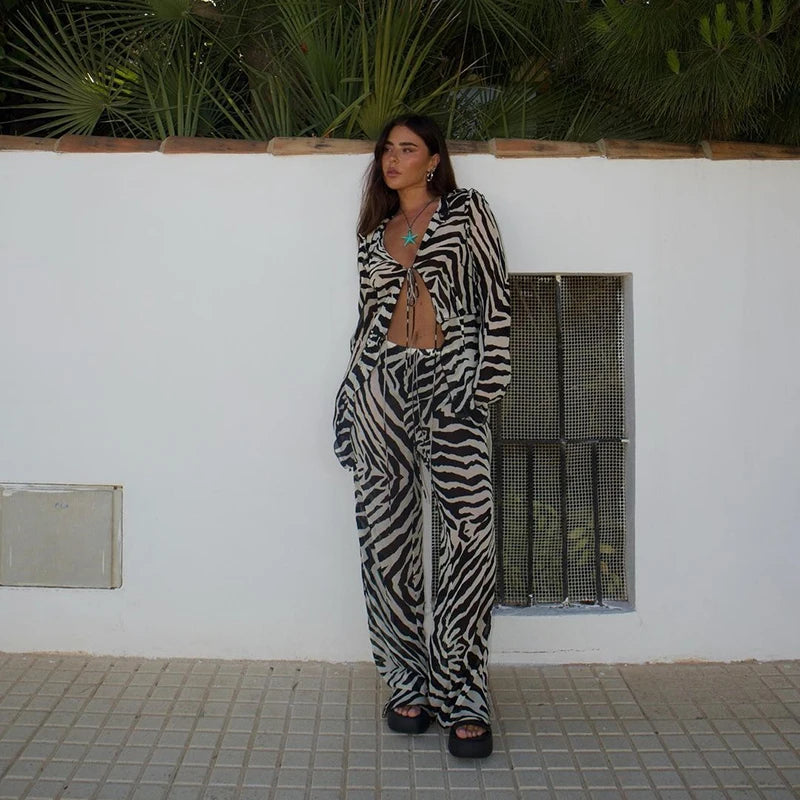 Animal Print Mesh Sheer 2 piece set